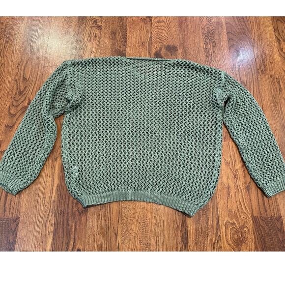 Star Women's Open Knit Pullover Sweater Green Size Large – Cozy & Cute Crochet - Picture 2 of 7